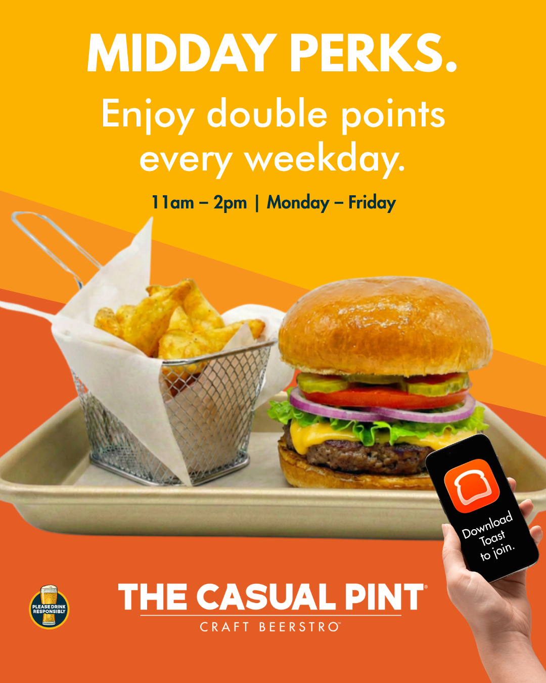 The Casual Pint, Double Reward Points at Lunch